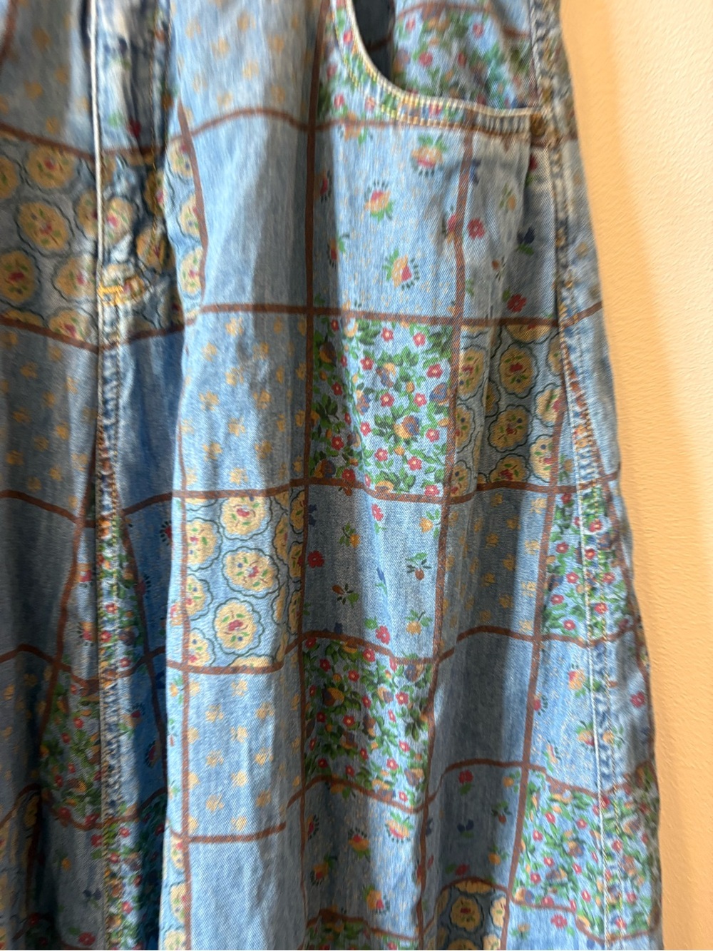Vintage LizSport Boho Patchwork Denim Maxi Skirt - Light Blue Floral - Picture 3 of 7